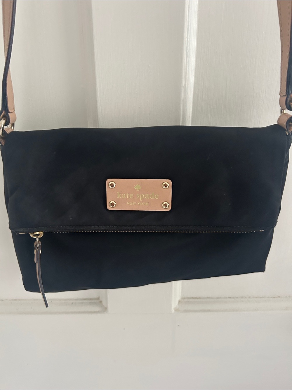 Black Kate Spade Crossbody Shoulder Bag with Tan Strap